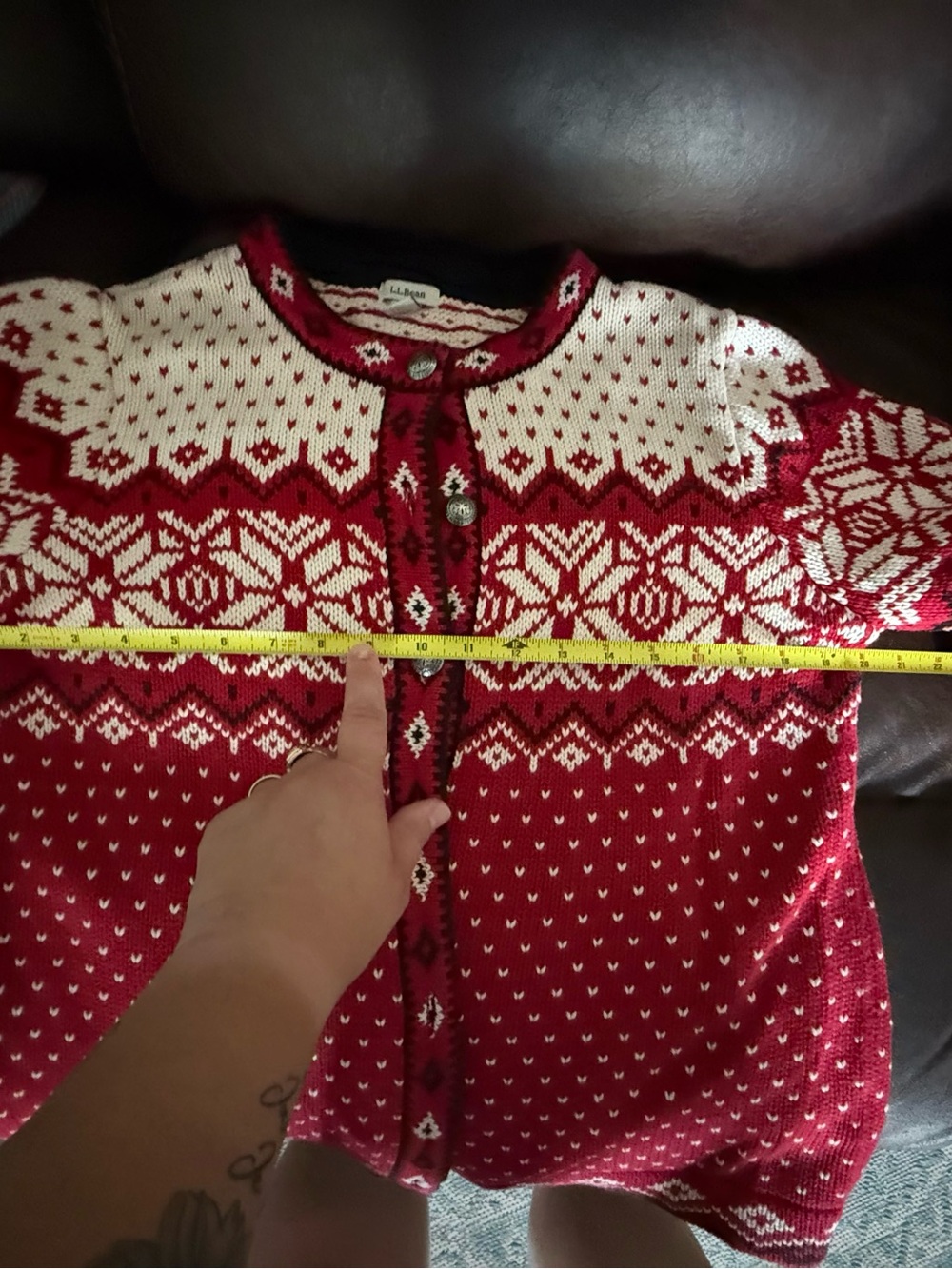 L.L. Bean Red and Cream Fair Isle Button-Up Cardigan - Picture 7 of 7